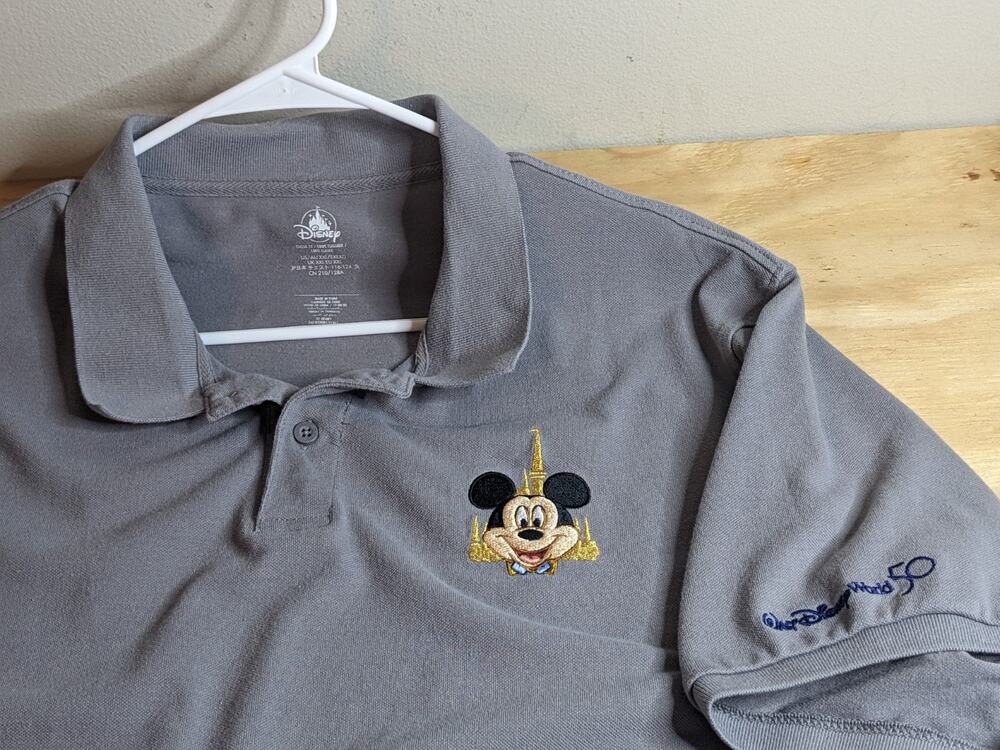 Walt Disney World 50th Anniversary Mickey & Gold Castle Polo Shirt XXL 2XL